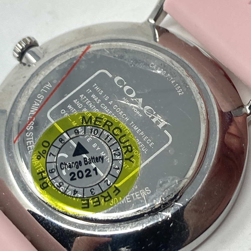 Coach Womens Watch 36mm Pink Silver Tone Logo Dial WR Round New Battery 8" - Picture 12 of 15